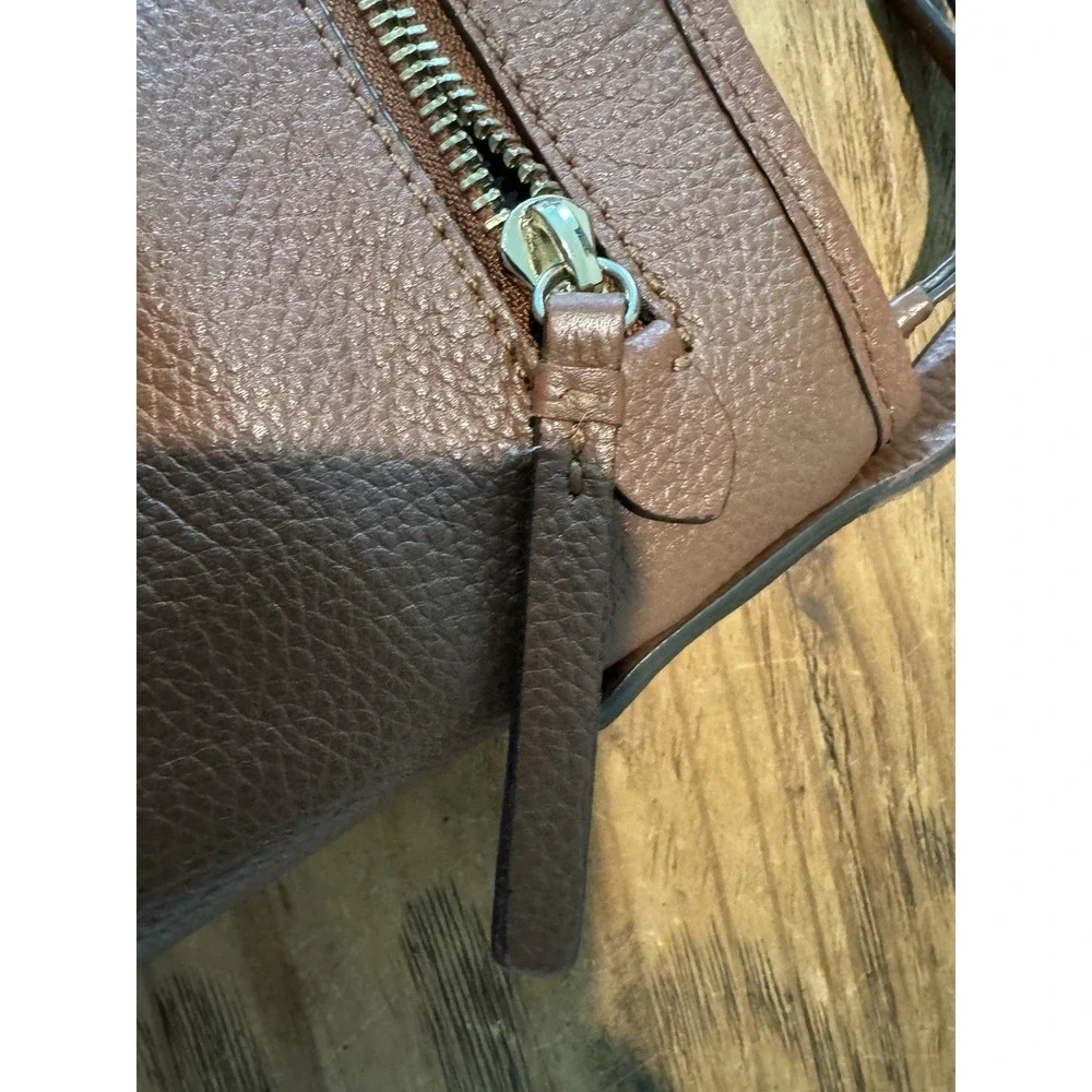Cole Haan Brown Pebbled Leather Crossbody Bag Adjustable Strap Zip Pockets